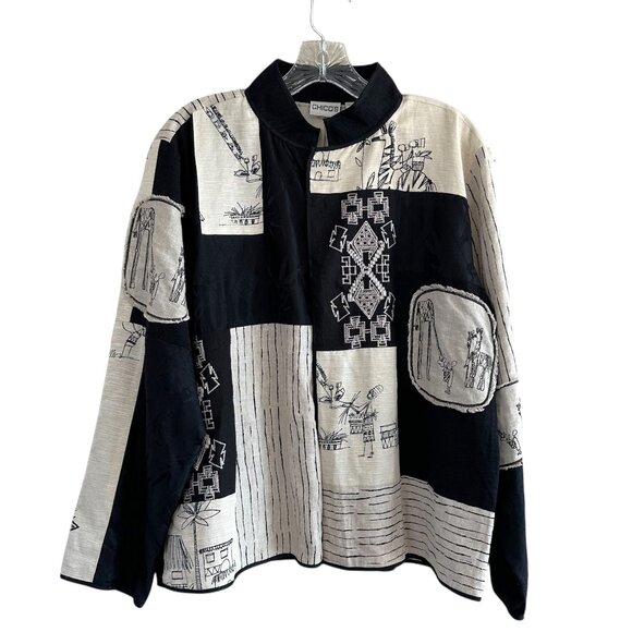 Chico's Jackets & Blazers - Chico's Silk and Linen Blend Patchwork Art to Wear Jacket, Black Cream, Large